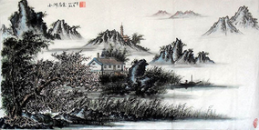 潘长春作品12《小湖晨景》 137x68cm 2014年